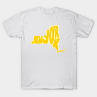 New York Map Outline Bubble Letters- yellow T-Shirt